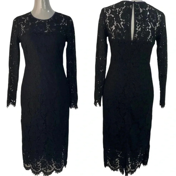 Boden Eyelash Lace Overlay Fitted Dress Lined  Long Sleeve Black Size 2R - Picture 1 of 15